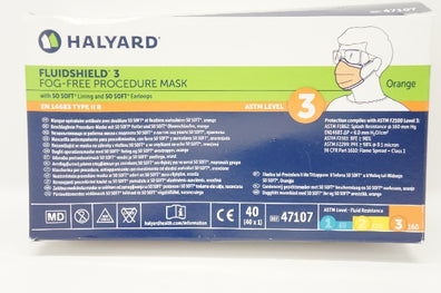 Halyard 47107 Fluidshield 3 Fog-Free Procedure Mask ASTM Level 3 - Box of 40